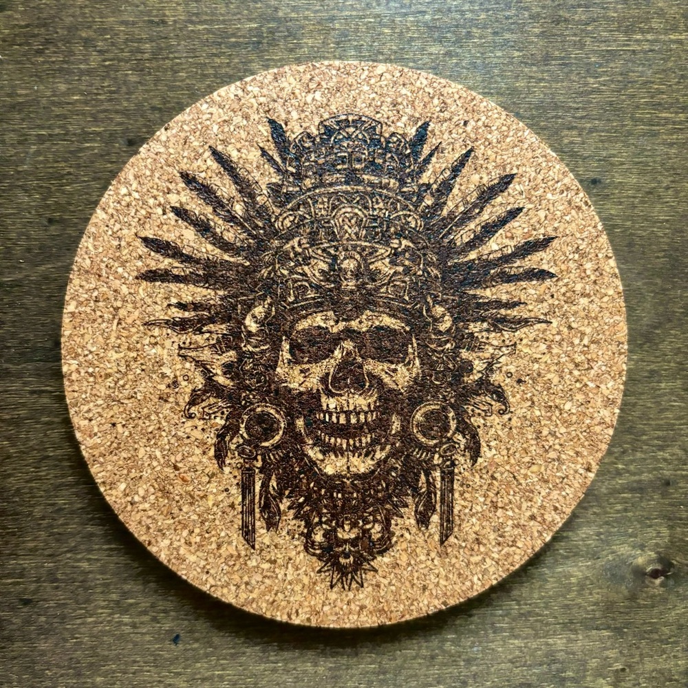 Aztec Clipart 9 Laser Engraved Cork Coaster